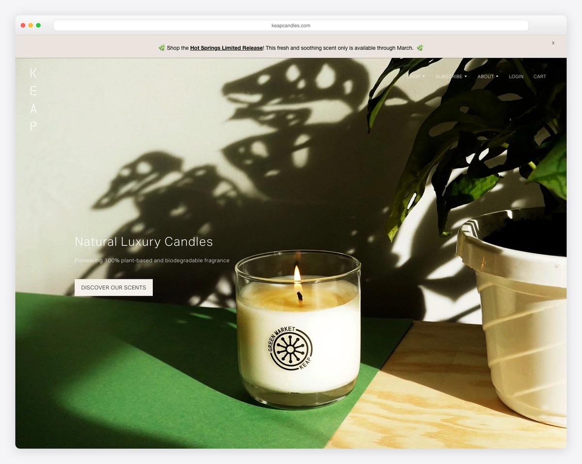keap candles website example
