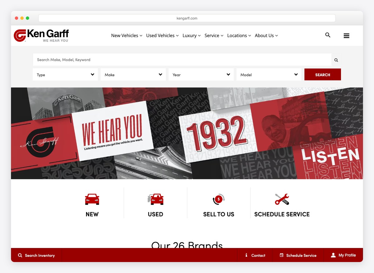 Ken Garff car dealer website homepage