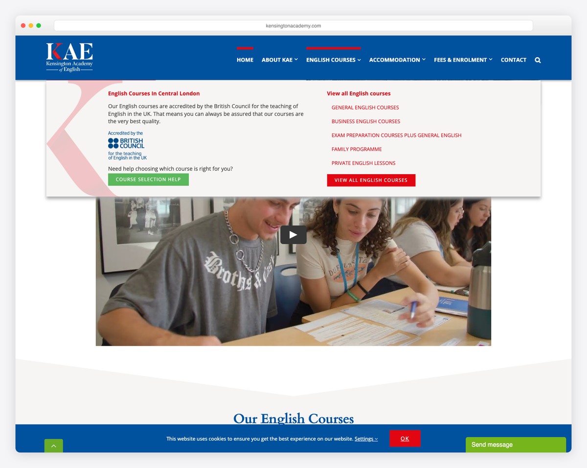 kensington academy of english website example