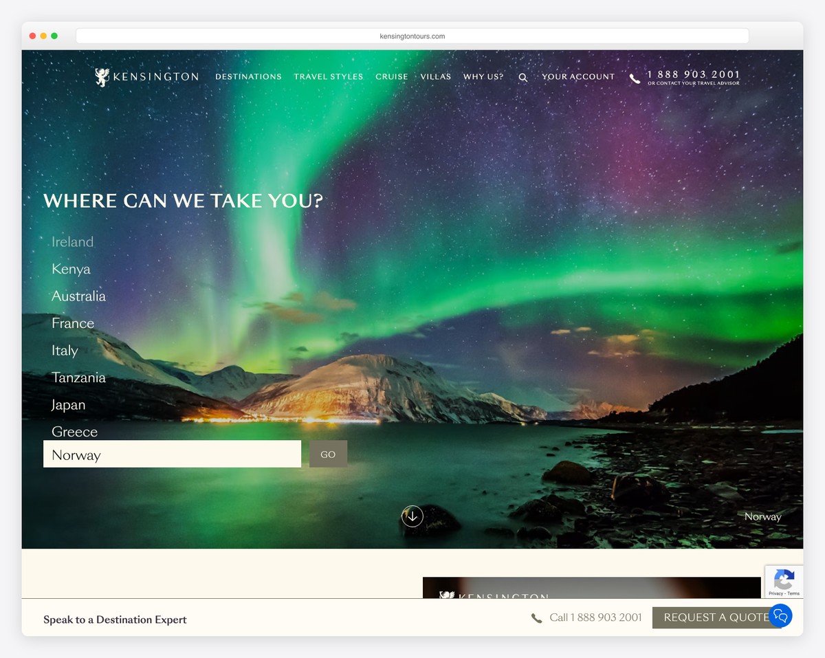 kensington tours website example