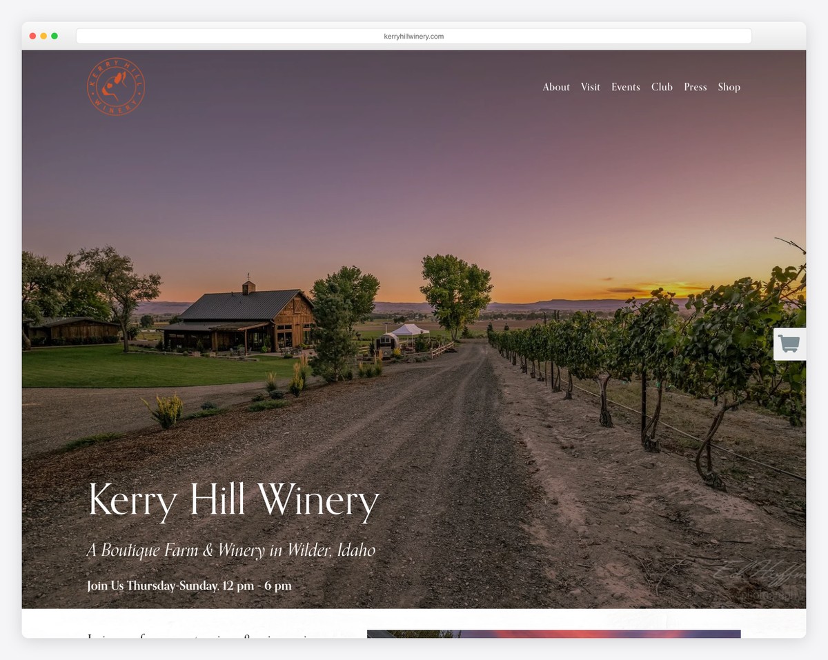kerry hill winery website example