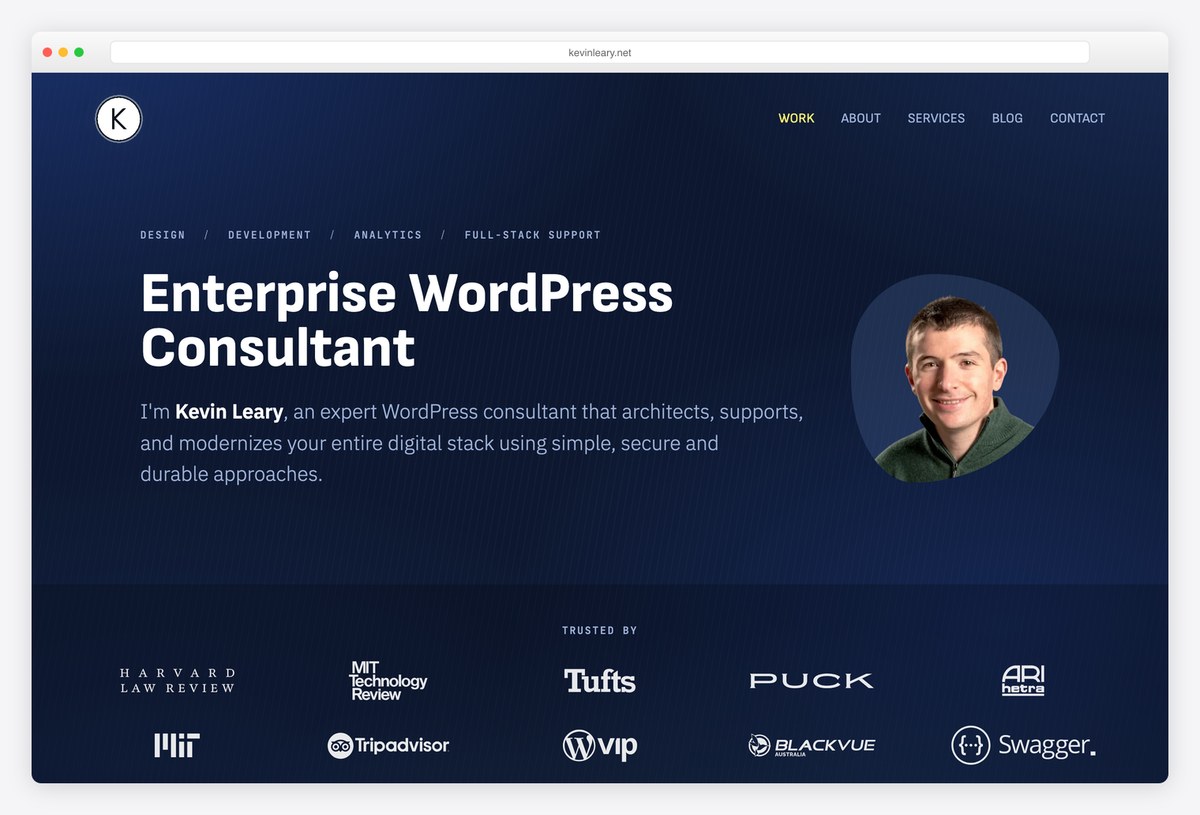 Kevin Leary WordPress portfolio website