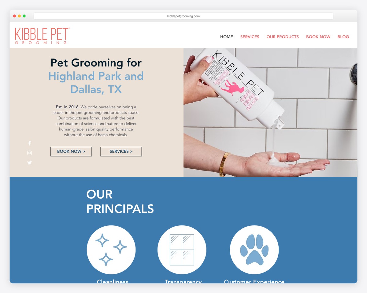 kibble pet grooming website