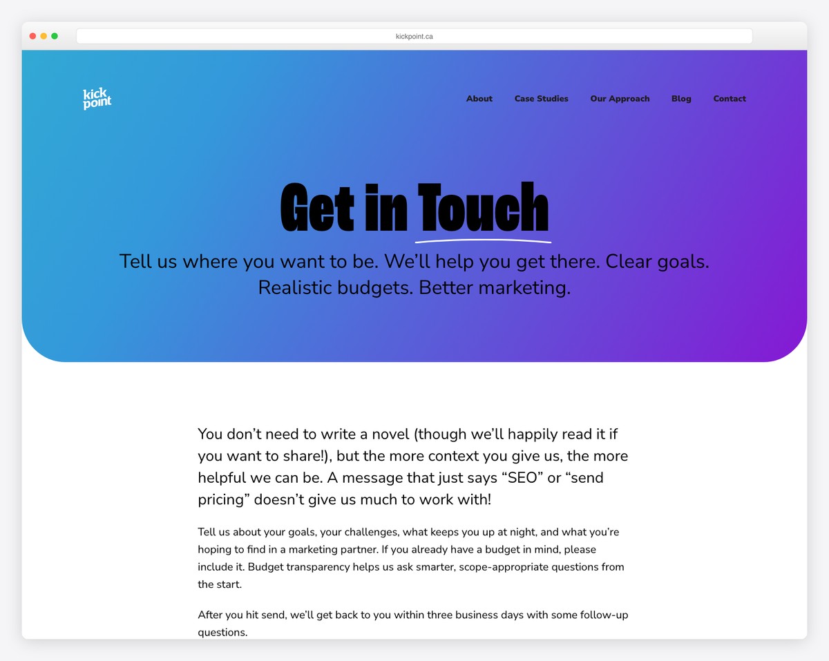 kick point contact us page