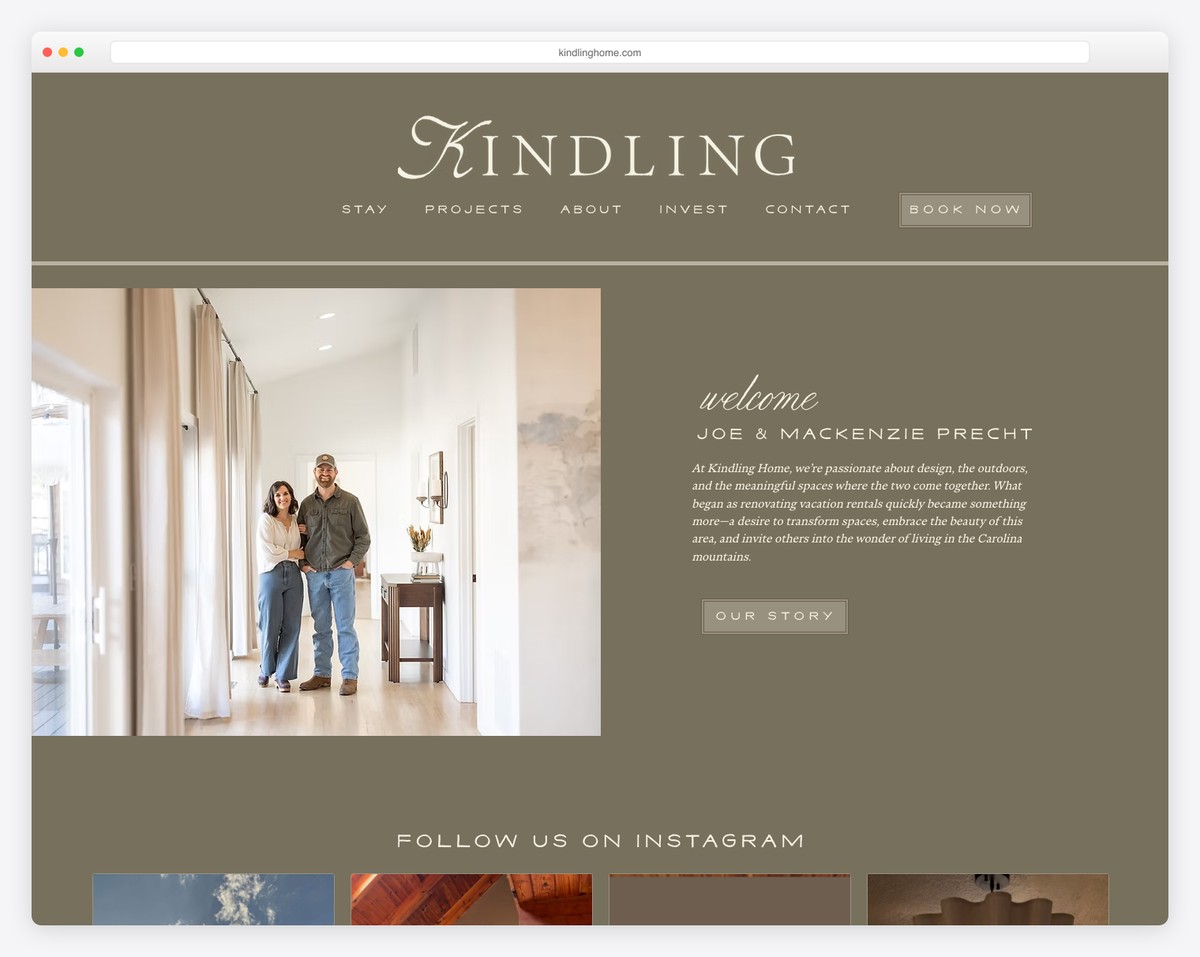 kindling home website example