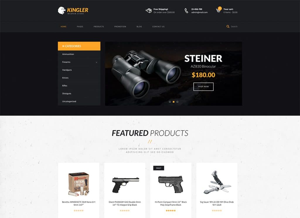 Kingler - Weapon Store & Gun Training WordPress Theme