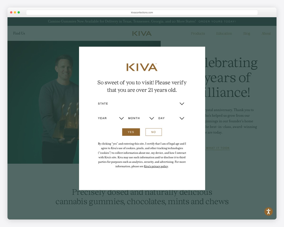 Kiva Confections cannabis website