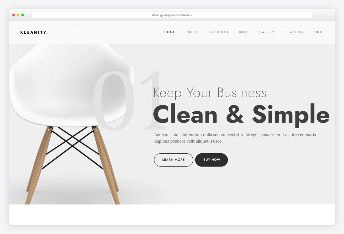Kleanity minimalist WordPress theme for creative business