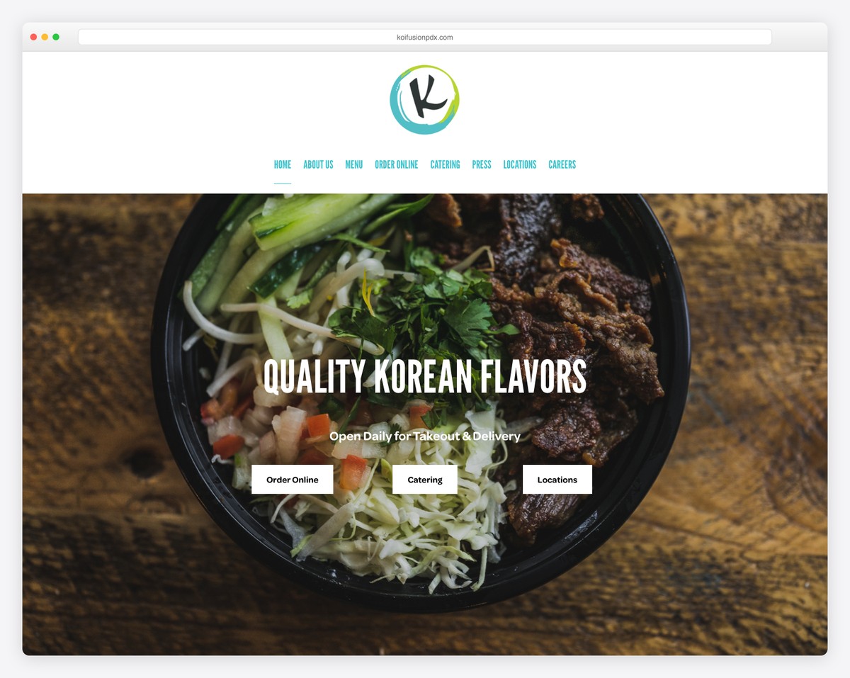 koi fusion food truck website example