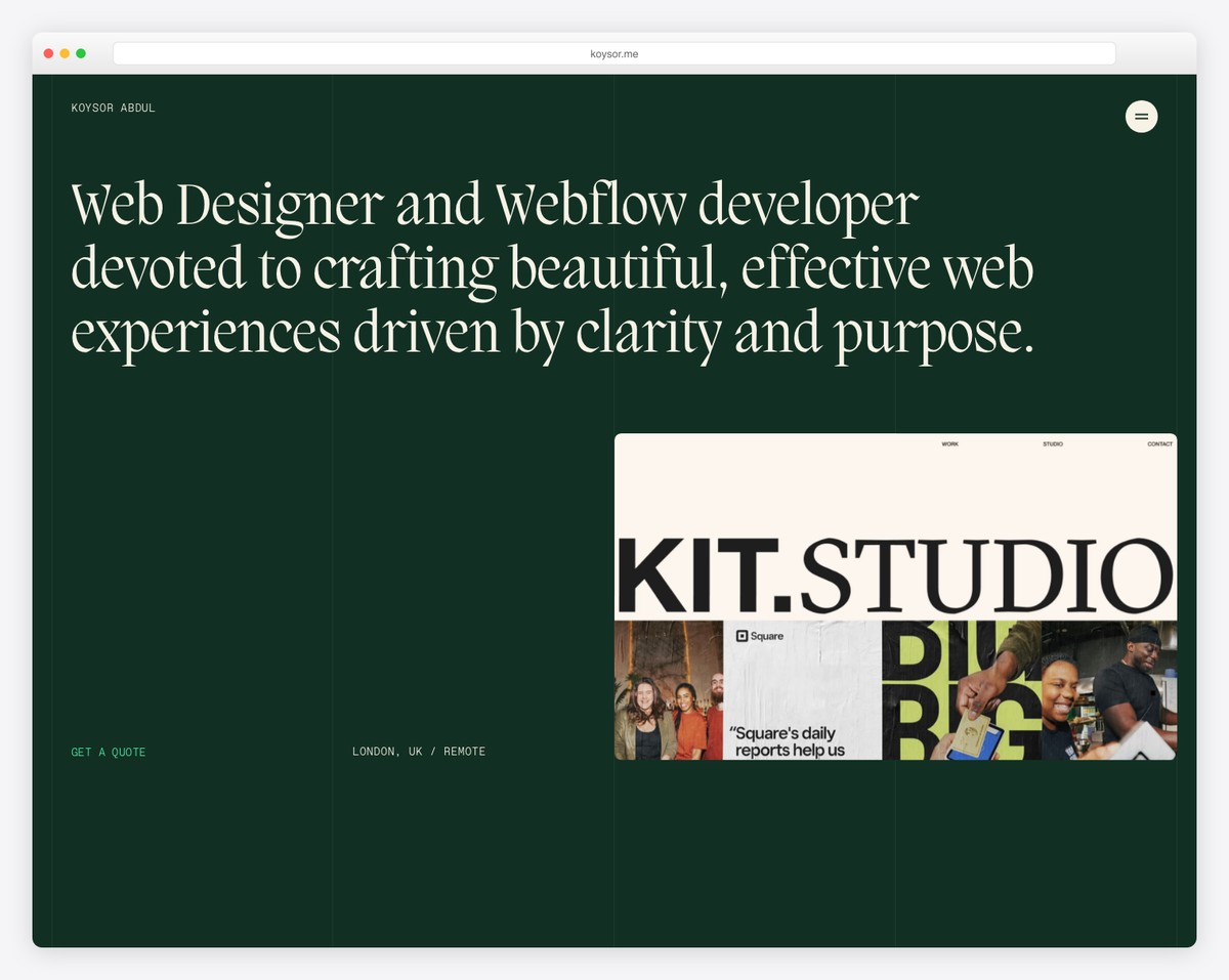 koysor abdul developer portfolio with Dark olive, light green & burnt orange colors