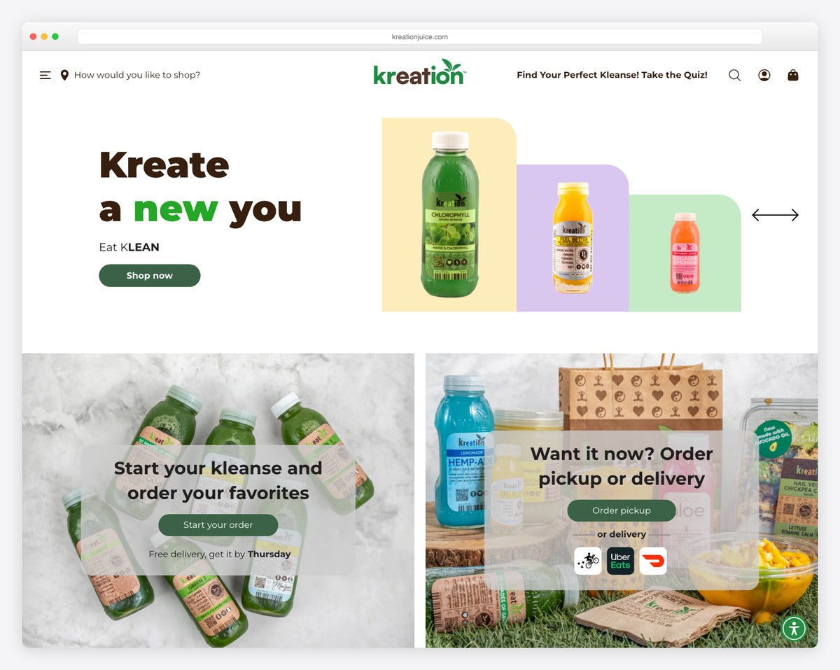 kreation juicery website example