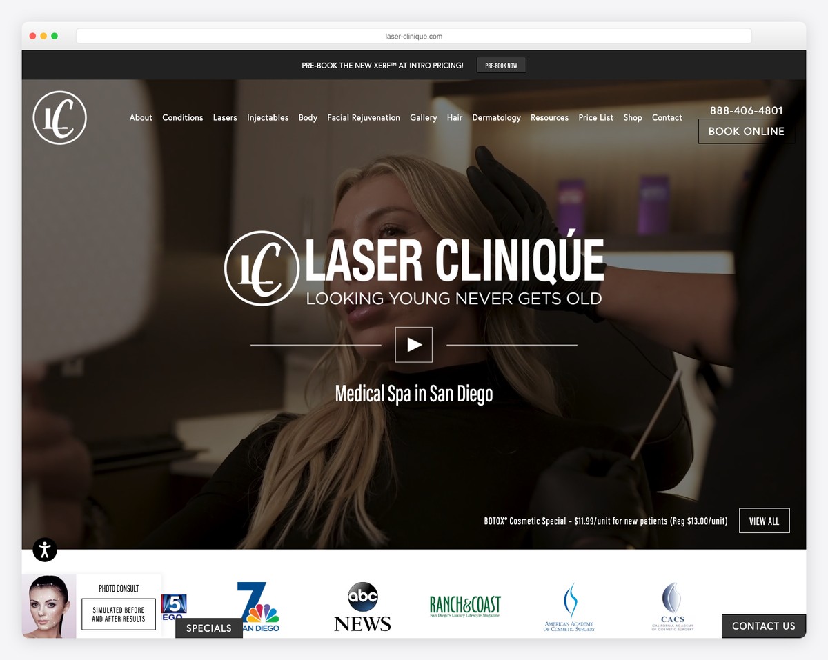 laser clinique med spa website