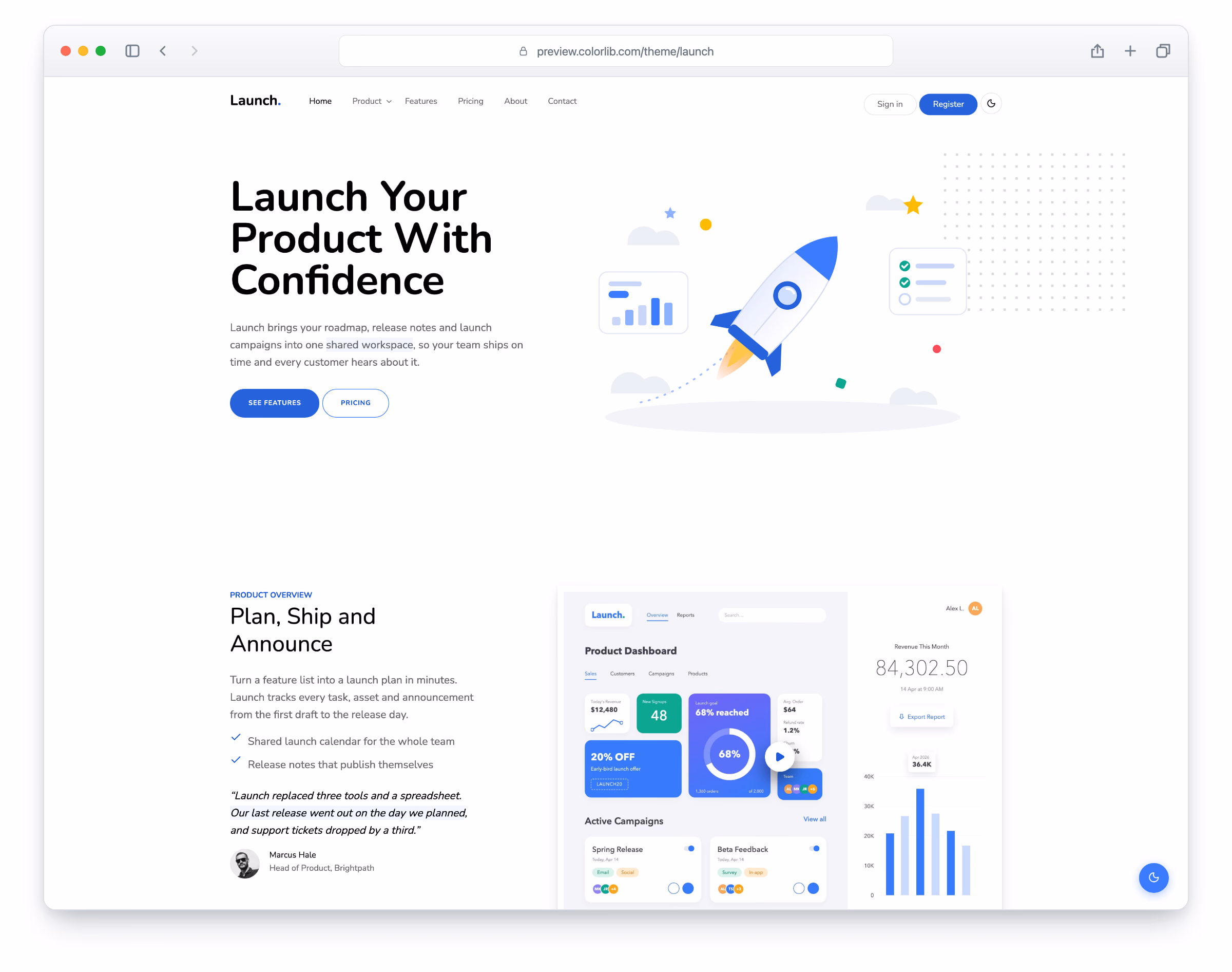 Launch website template