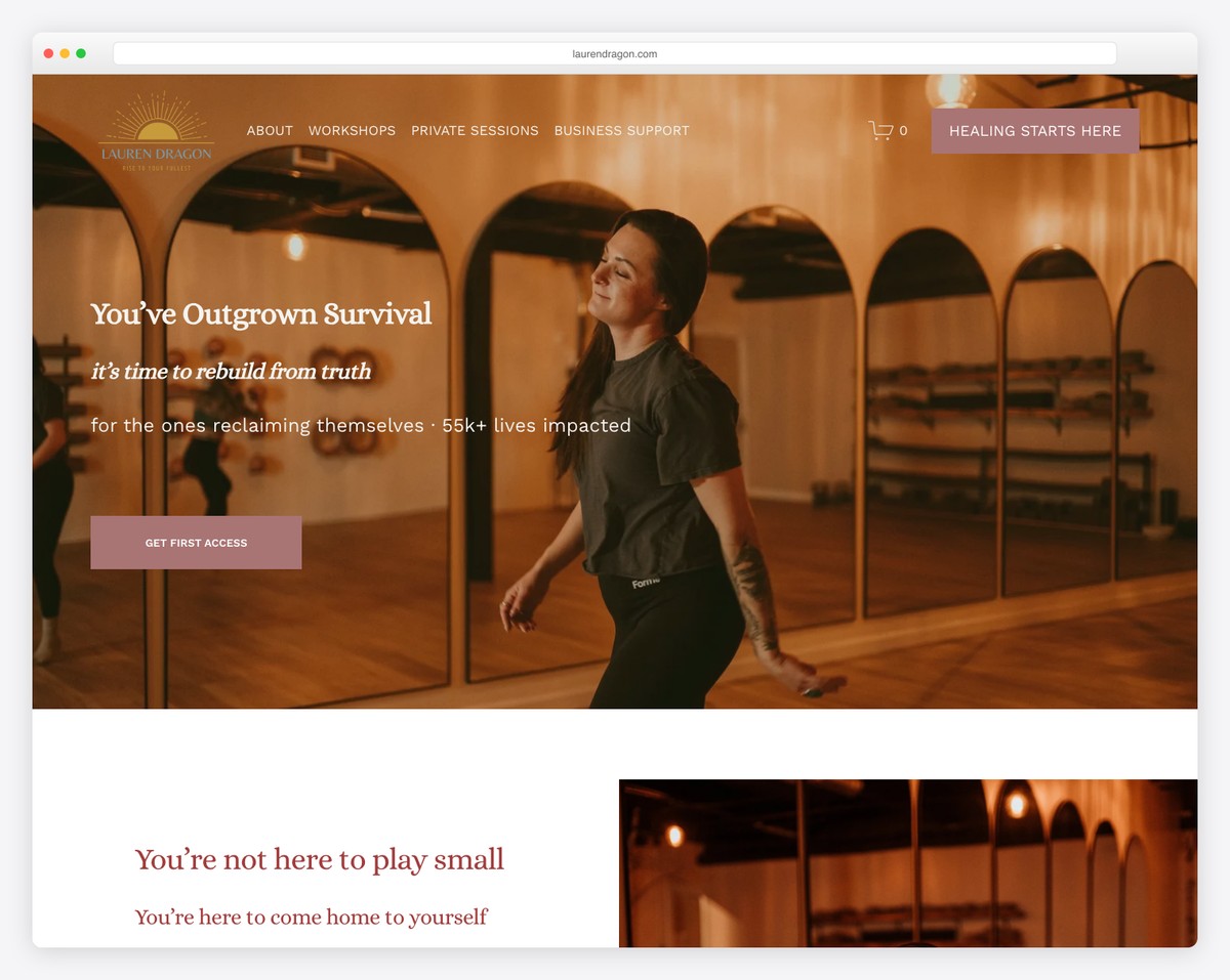 Lauren Dragon healing and personal growth coaching Squarespace website