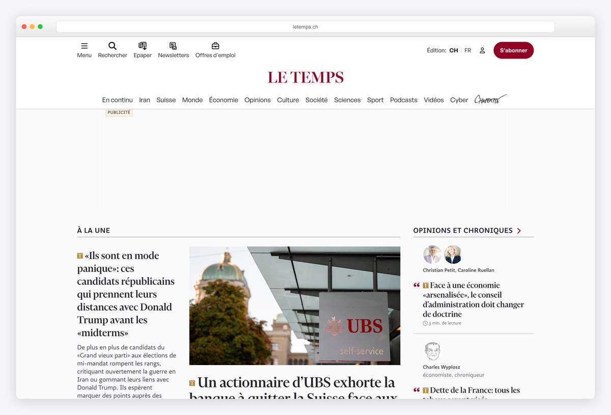 Le Temps homepage design