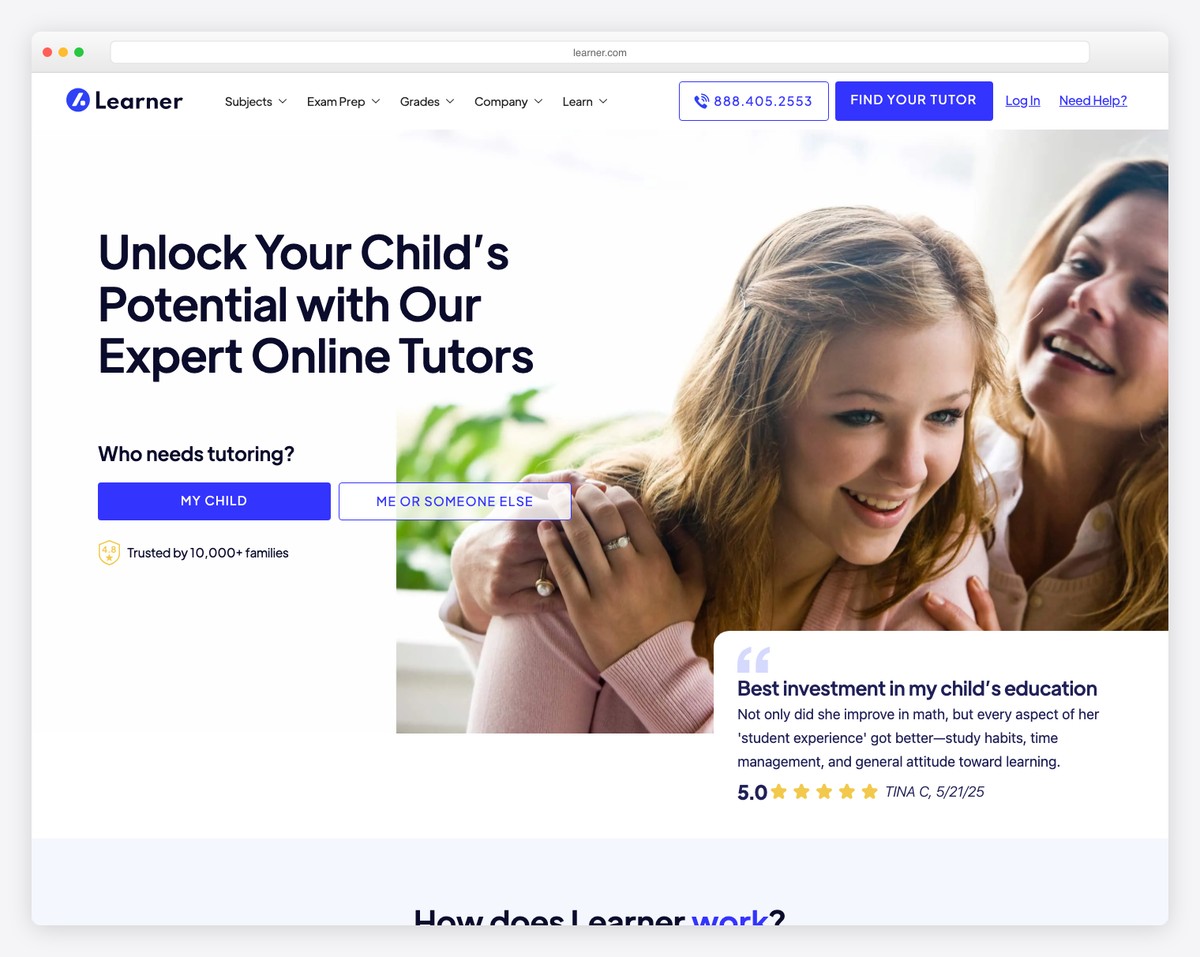learner tutoring website