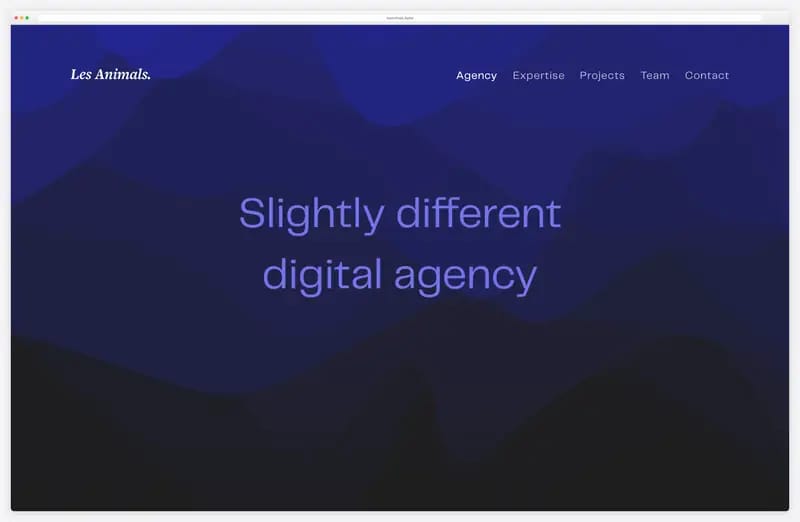 Les Animals website animation: smoky blue waves behind the headline