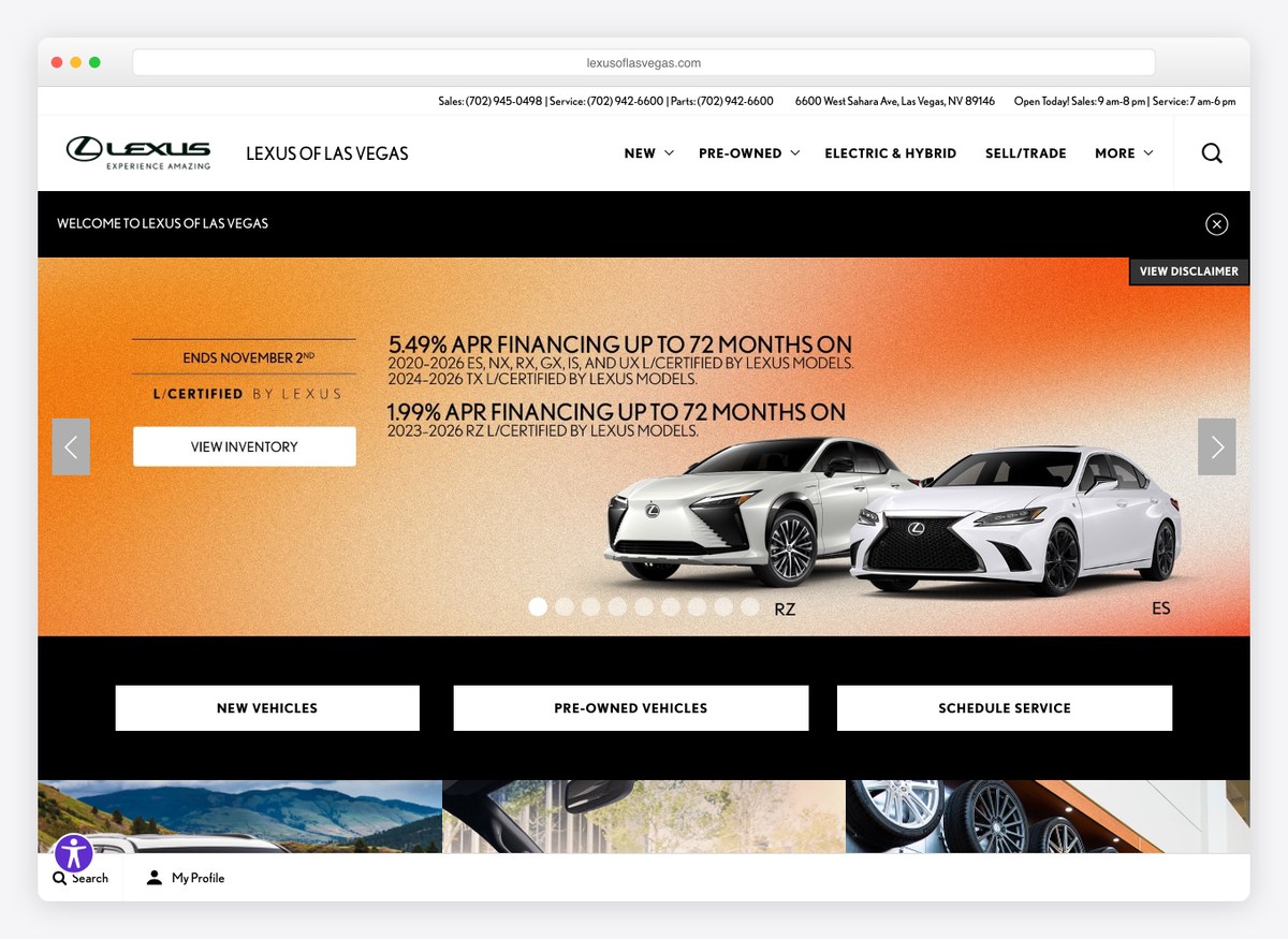 Lexus of Las Vegas car dealer website homepage