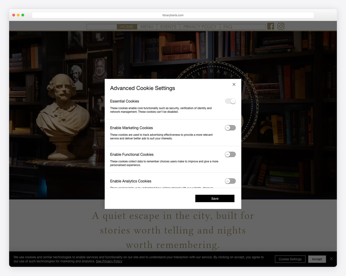 library bar website example