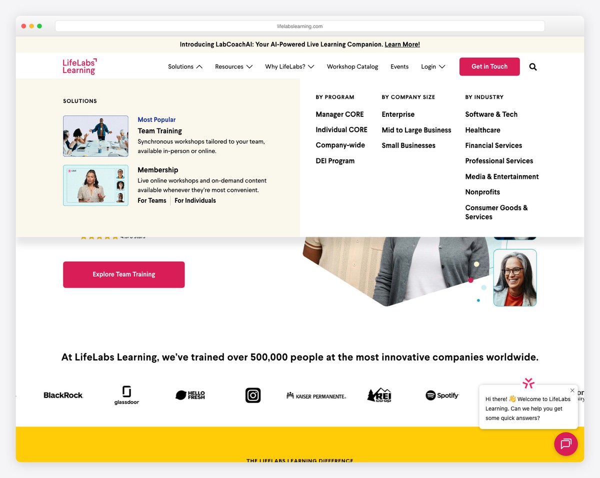 lifelabs learning website example