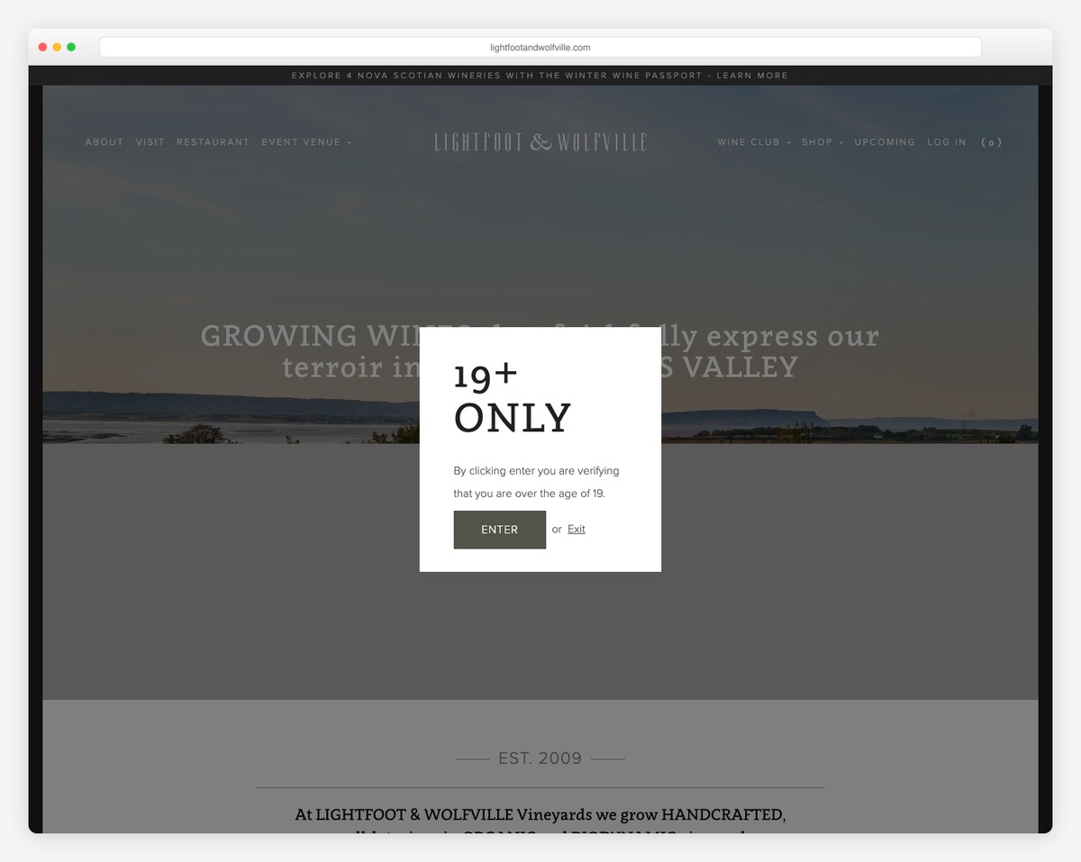 lightfoot & wolfville vineyards website example