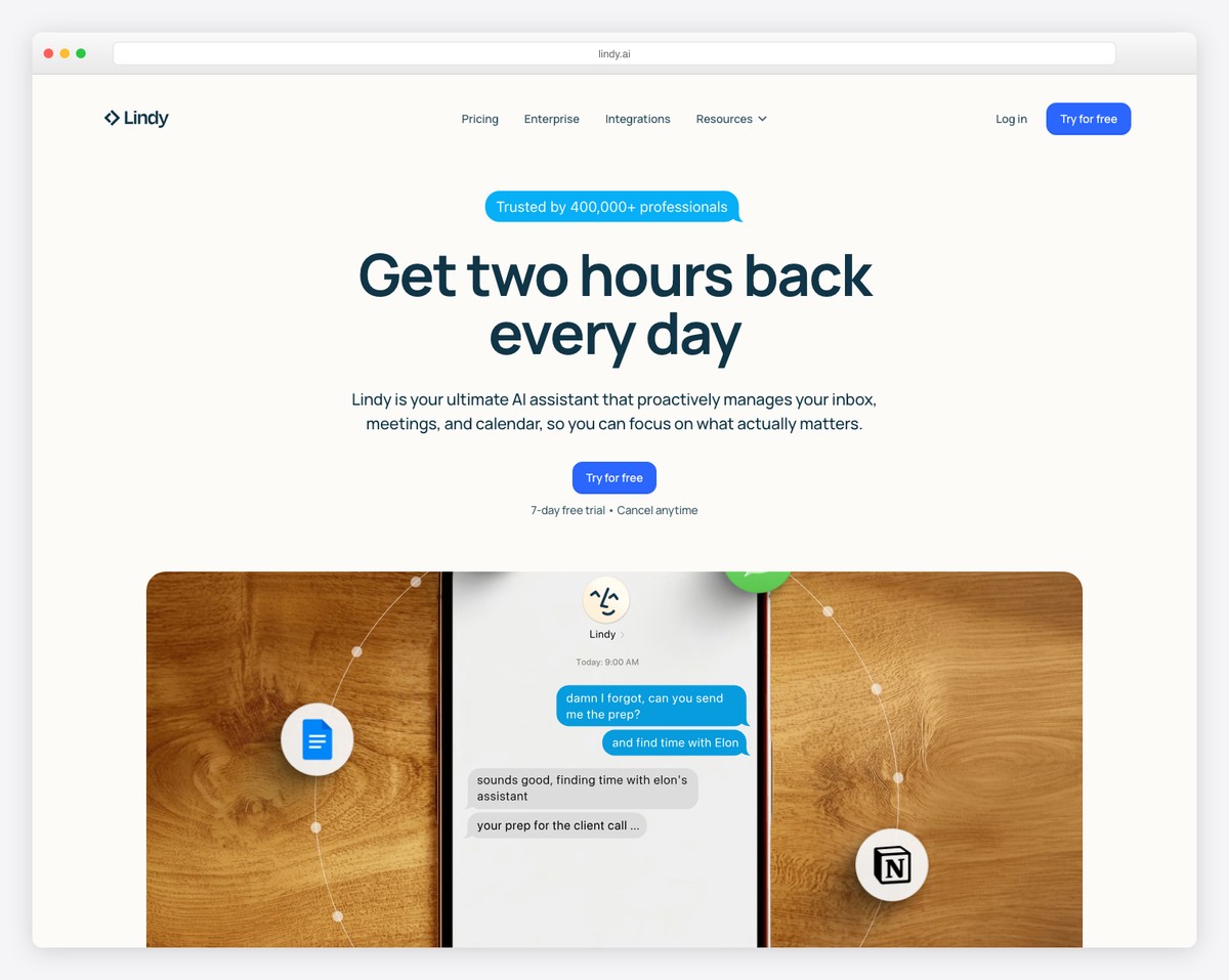 lindy ai website example