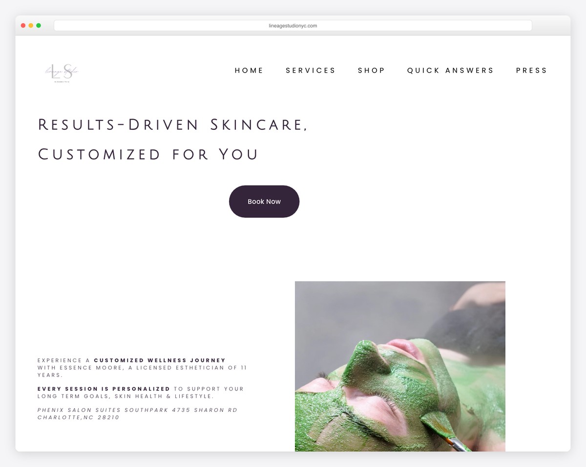 lineage skin & hair studio website example