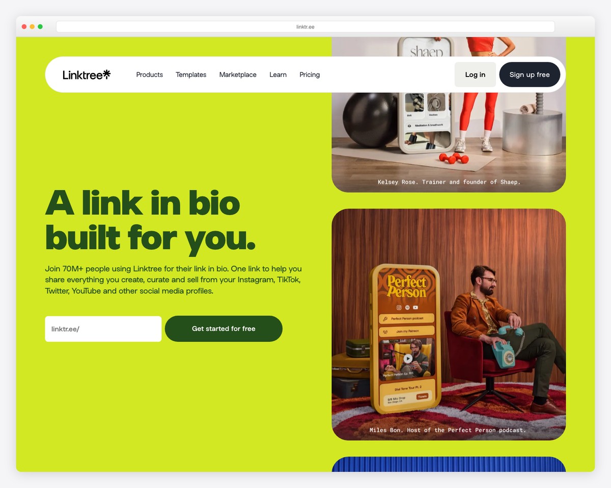 Linktree link-in-bio personal page builder with social media link aggregation