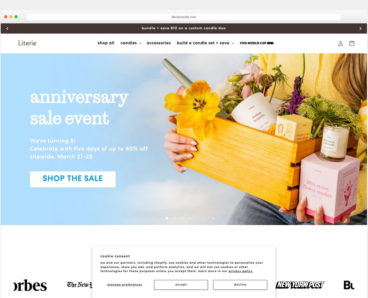 literie candles website example