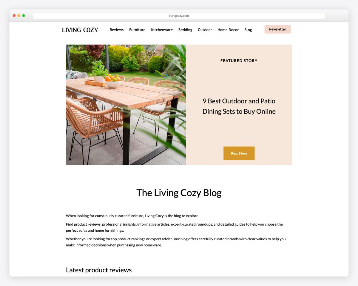 living cozy business blog example