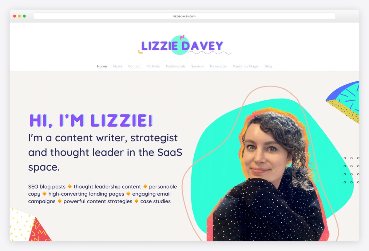 Lizzie Davey writer portfolio website