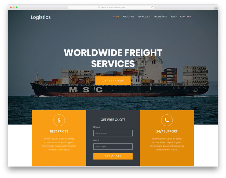 Logistics website template screenshot