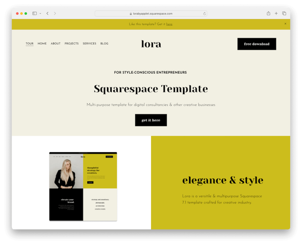 lora squarespace consultant template