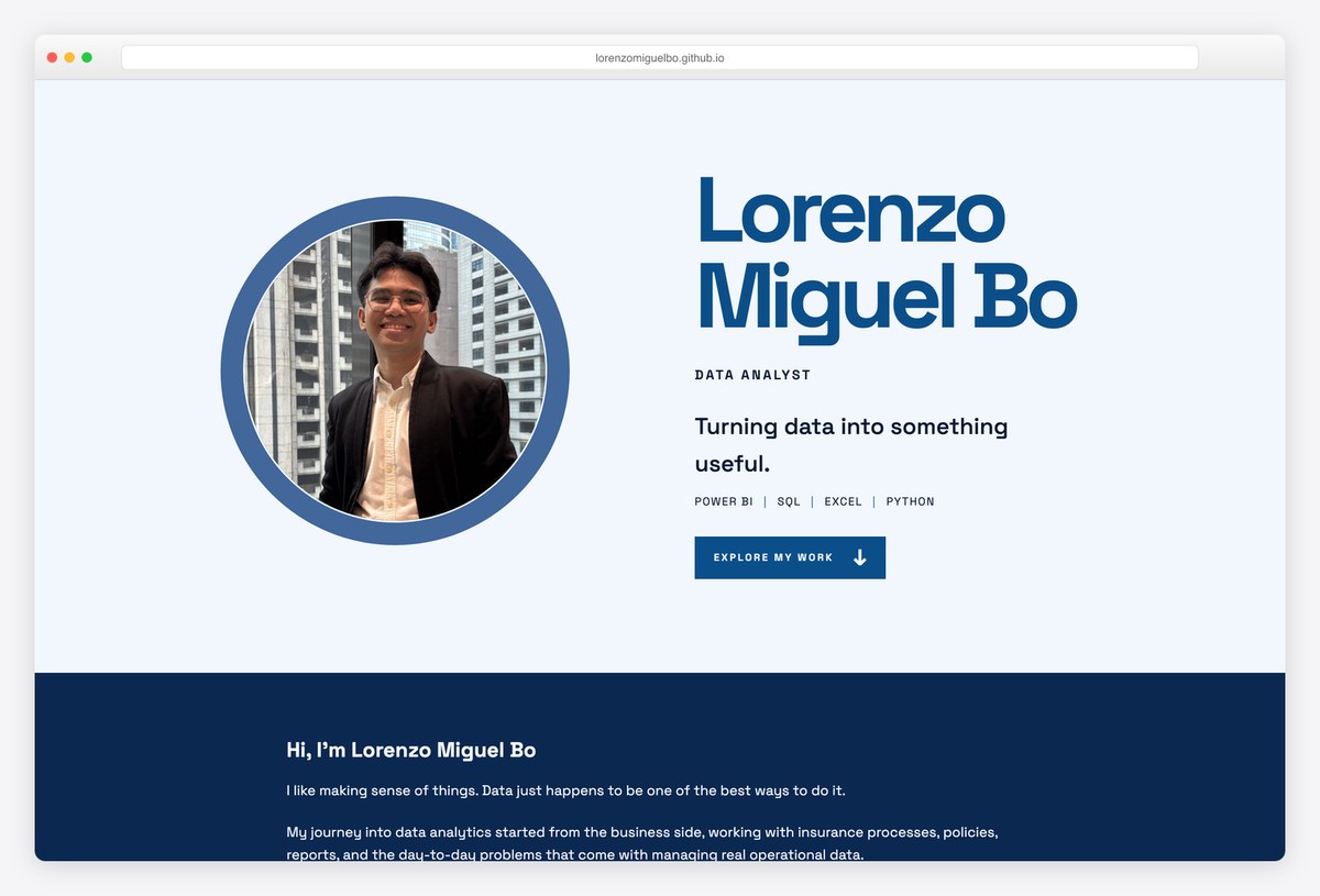 Lorenzo Miguel Bo data analyst portfolio website