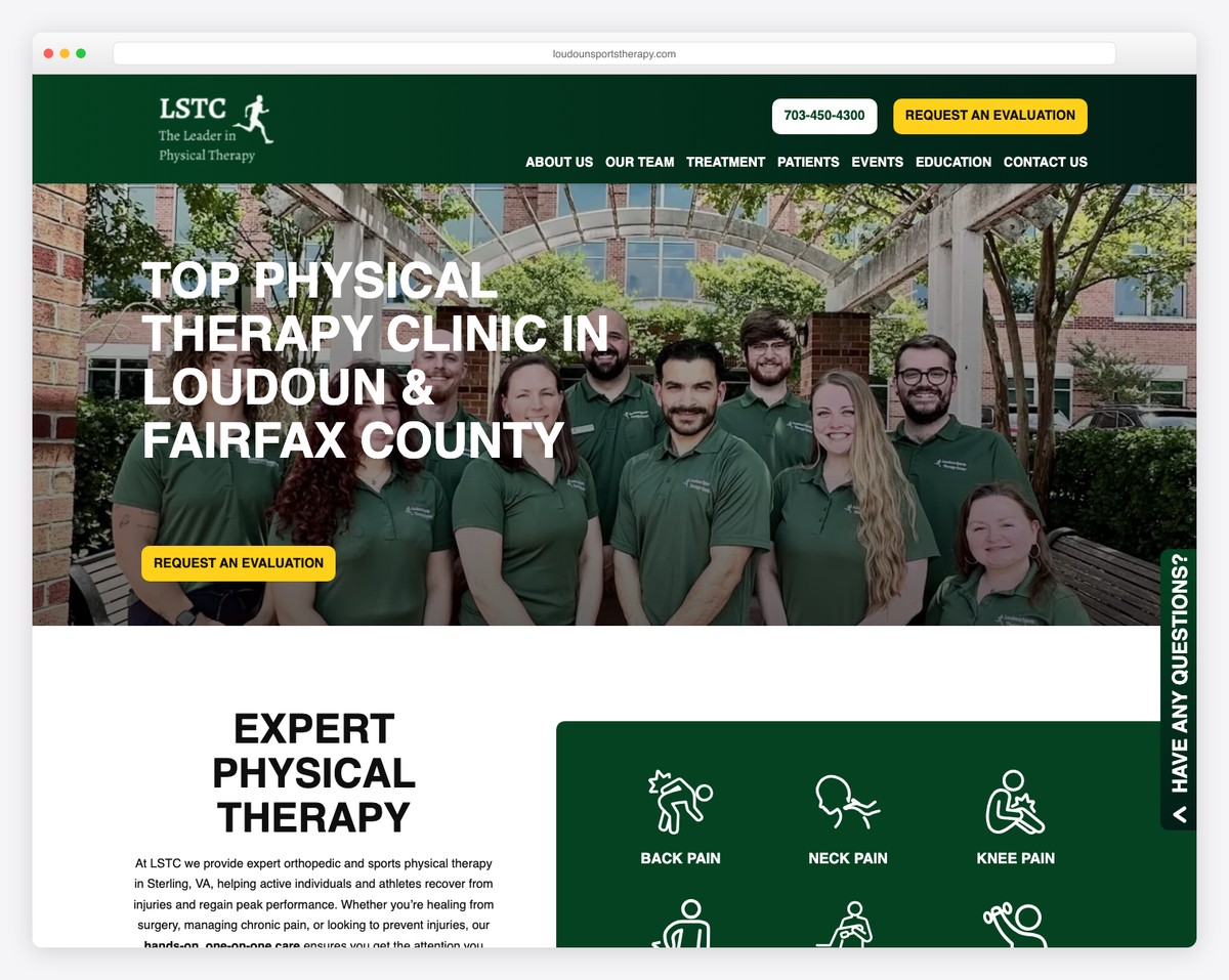 loudoun sports therapy center website example