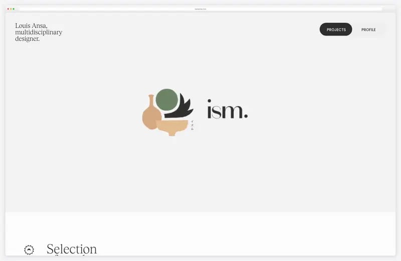 Louis Ansa website animation: project previews playing one after another