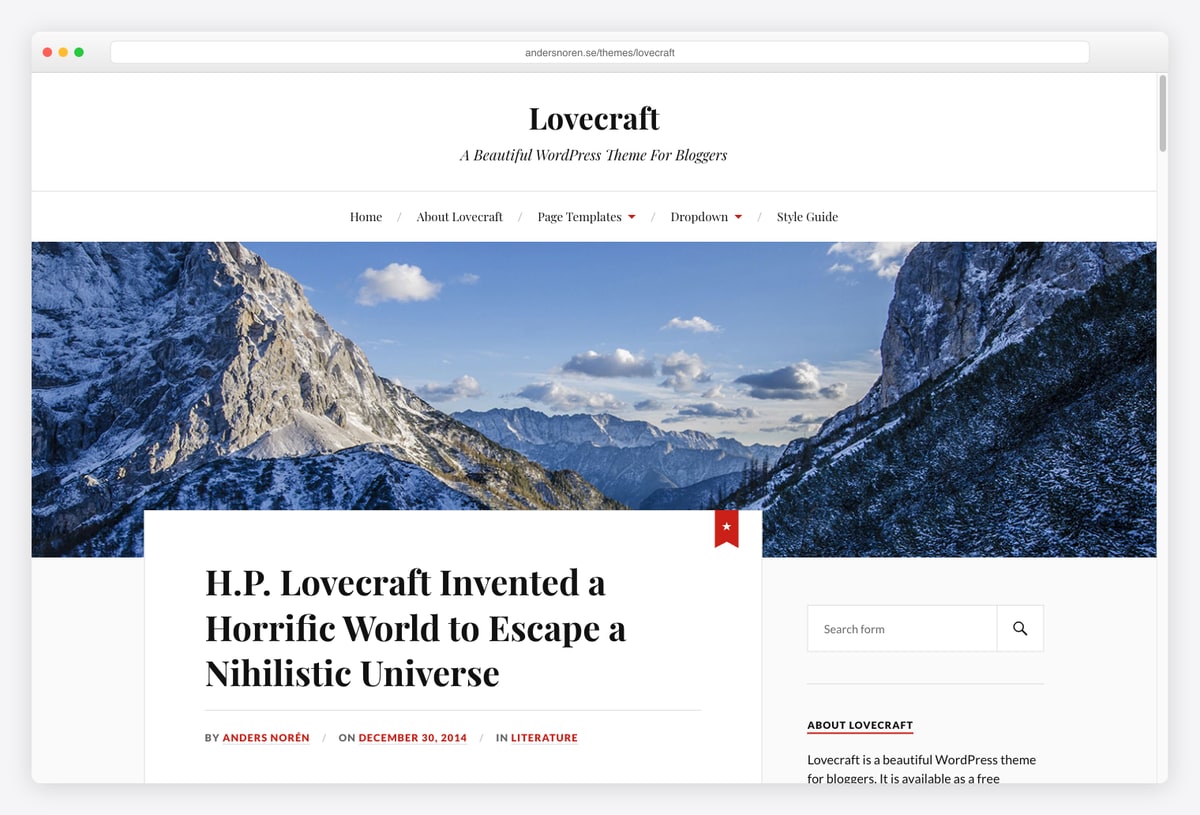 Lovecraft minimal two-column WordPress blog theme by Anders NorĂŠn