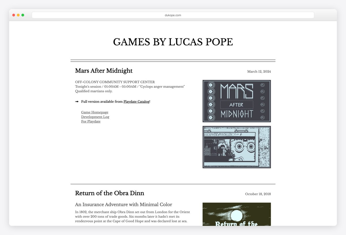 Lucas Pope indie game developer website