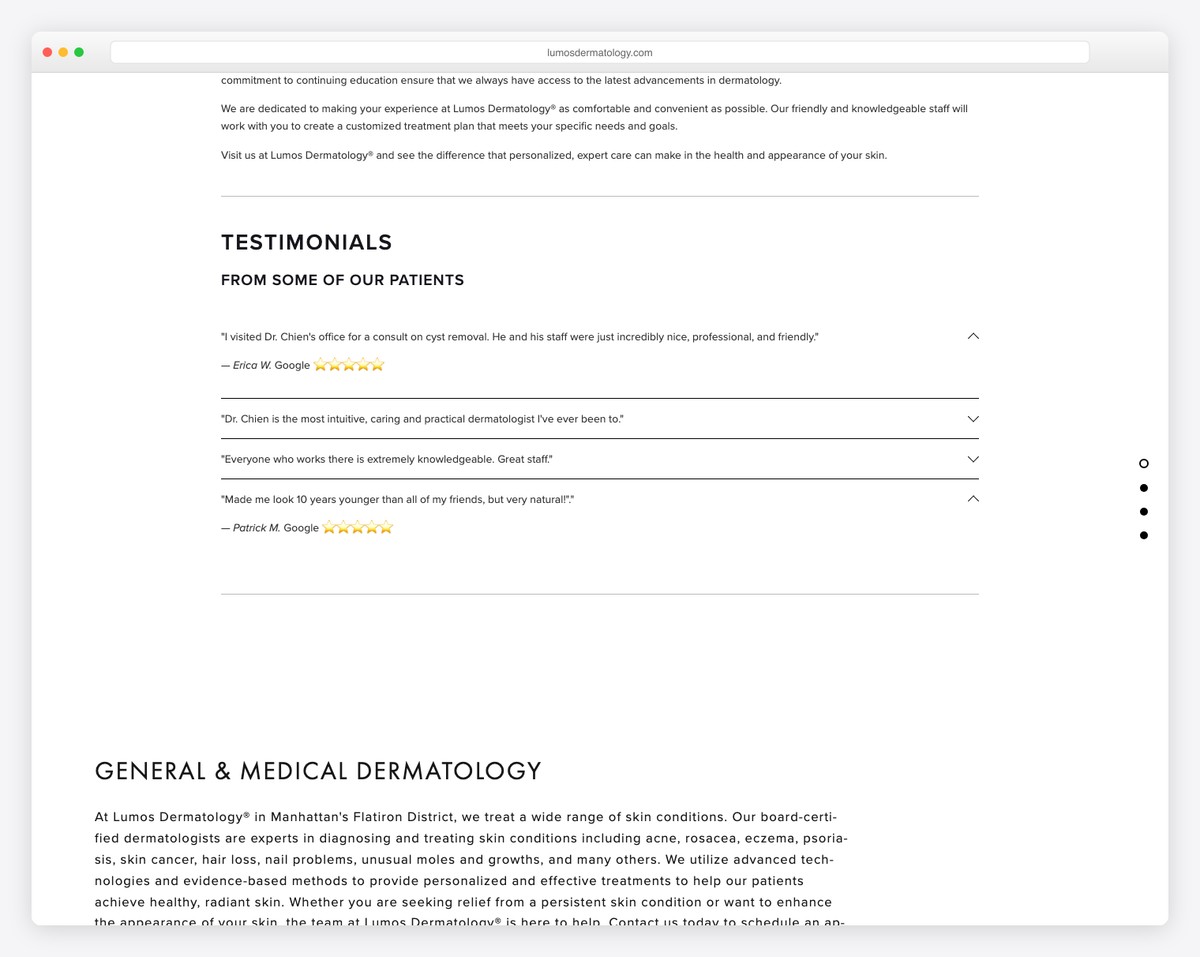 lumos dermatology website example