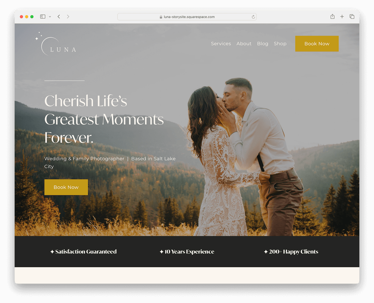 luna squarespace wedding photographer template