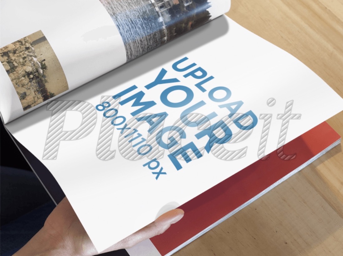 magazine mockup featuring a man flipping through pages