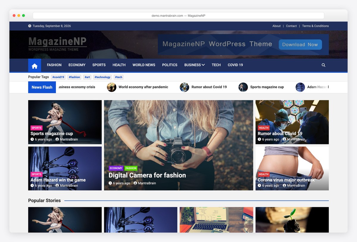 MagazineNP free magazine WordPress theme demo