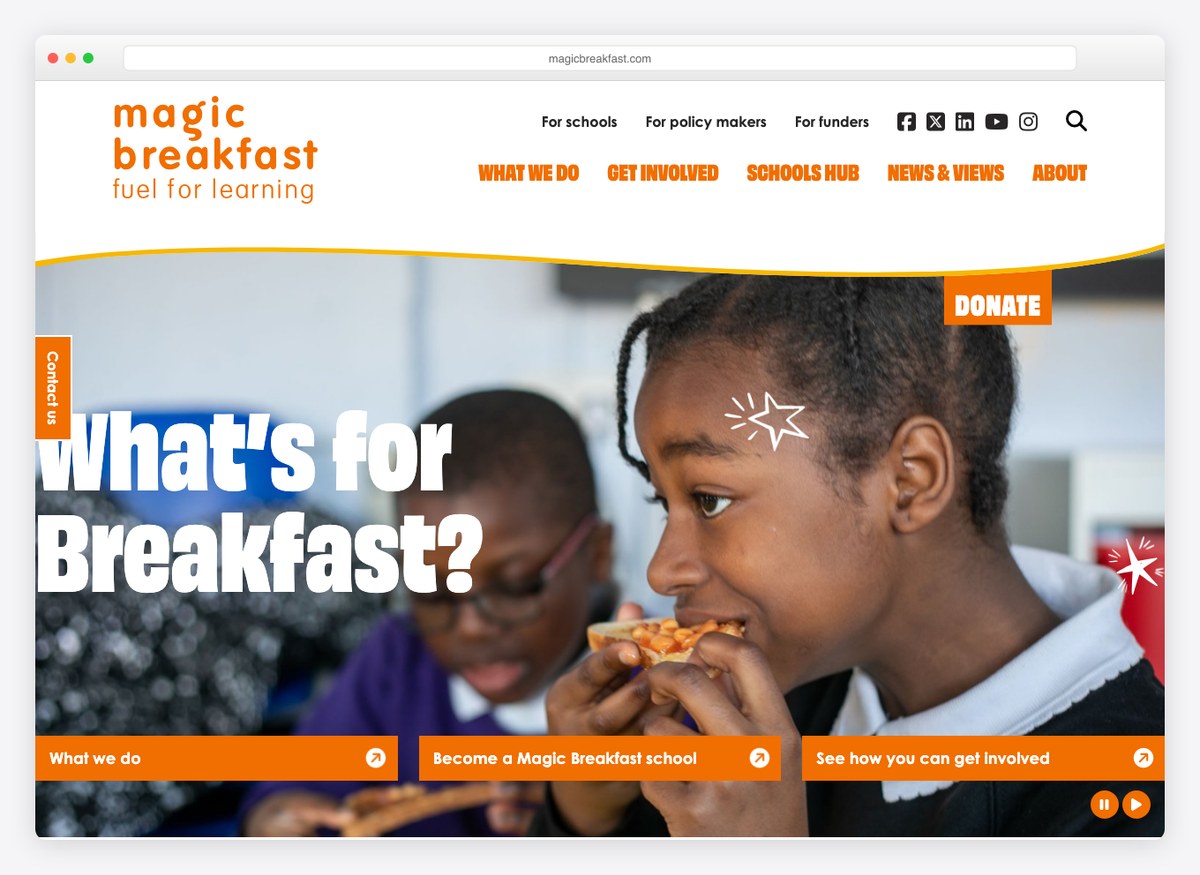 Magic Breakfast charity website homepage