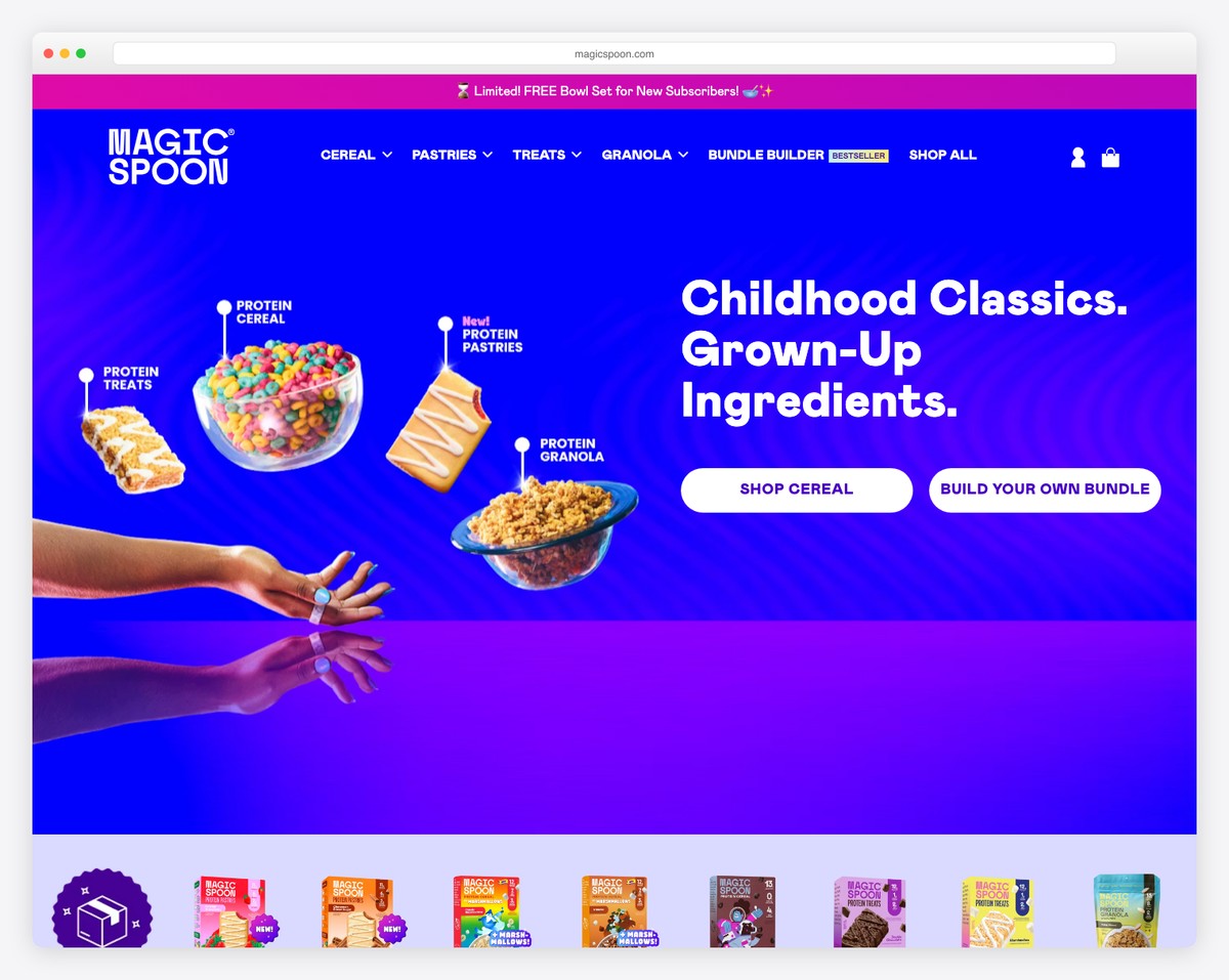 Magic spoon - cereal brand small business website with ecommerce functionality