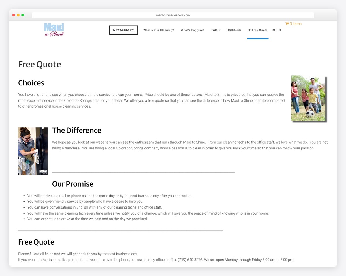 maid to shine website example
