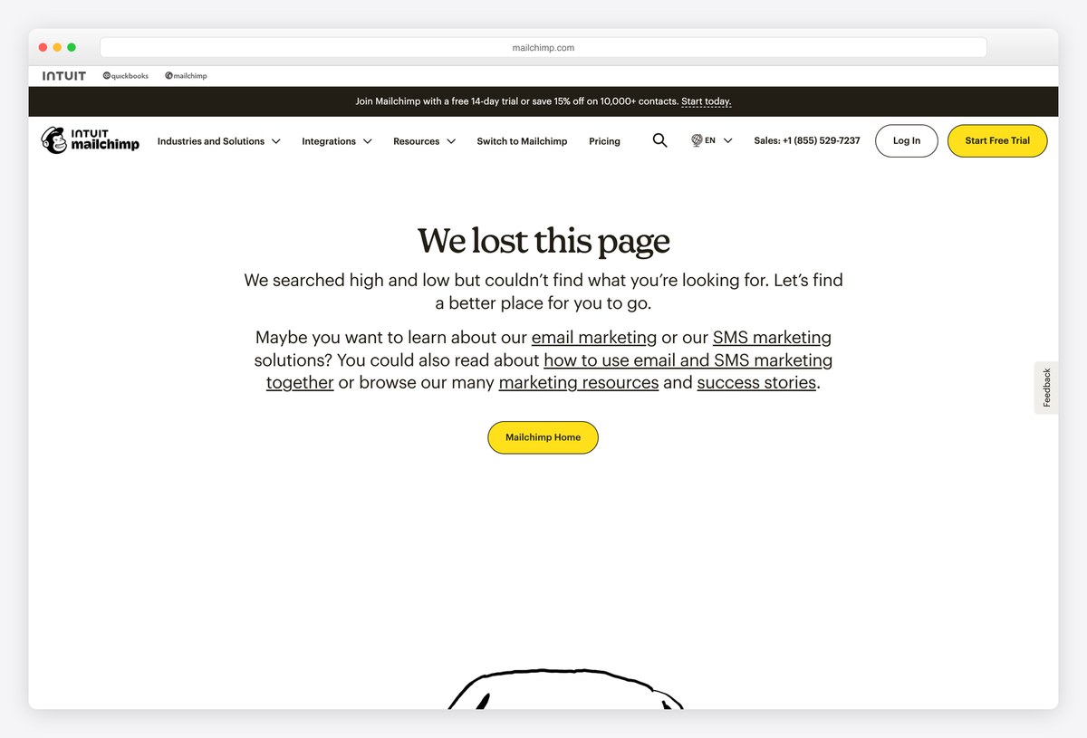 Mailchimp 404 page design