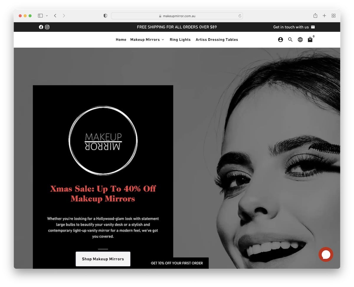 makeup mirror dropshipping website example
