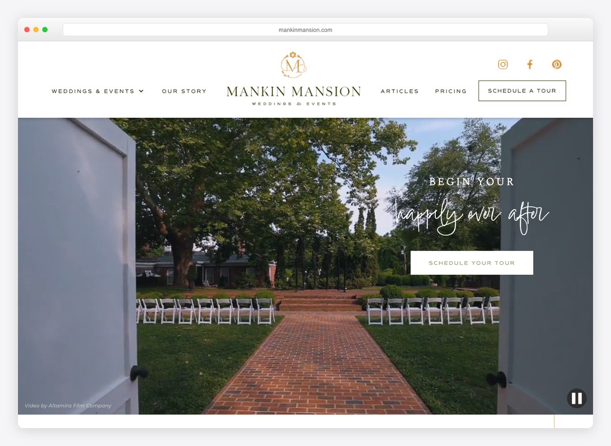 Mankin Mansion event website homepage