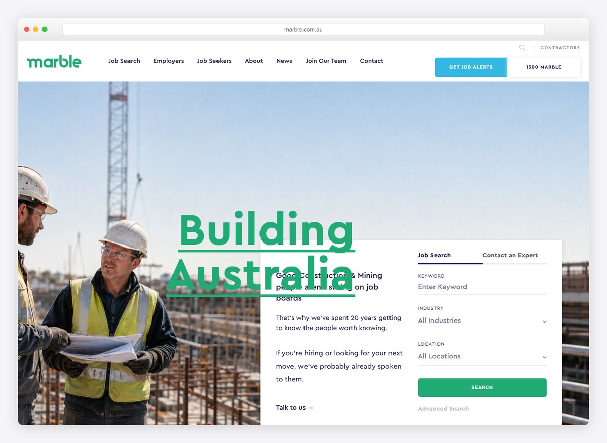 Marble Recruitment recruitment website homepage