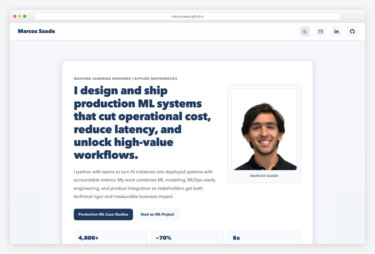 Marcos Saade machine learning engineer portfolio website